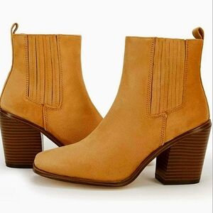 Coutgo Chelsea Chunky Block Stacked Heel Square Toe Ankle Boots Dk Tan Size 9.5
